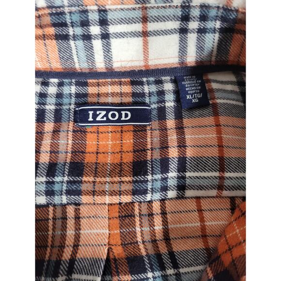 IZOD Lightweight Long Sleeved Flannel Shirt Orange Plaid XL - Picture 2 of 5